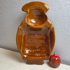 Vintage 70s California Pottery Chef-Shaped Chip & Dip Serving Platter Whimsical